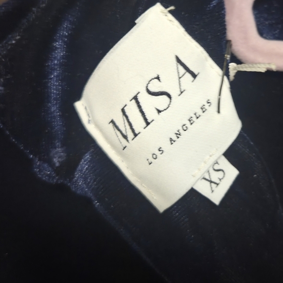 Misa Los Angeles Elegant Blue Velvet Fitted Ruched Bodysuit W/ Puffed Shoulders - Picture 2 of 11